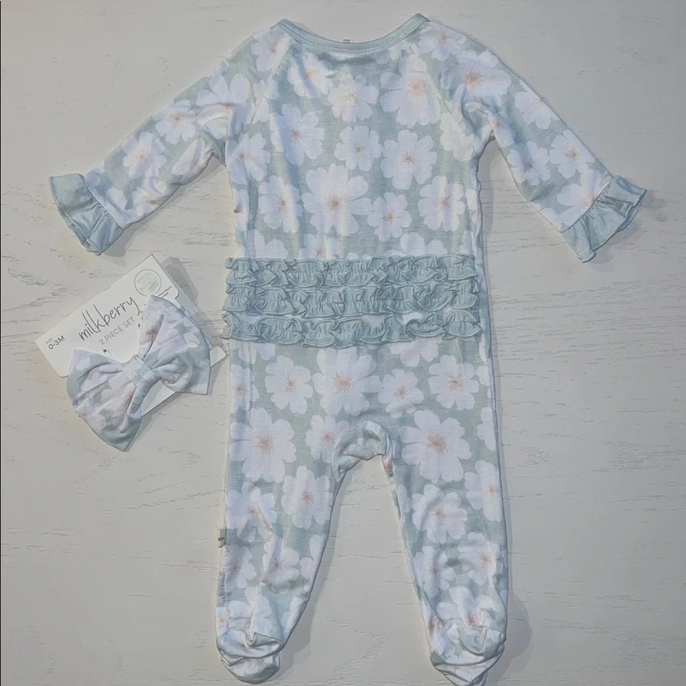Milkberry Floral Mint Footie Headband Set 0-3 3-6 months